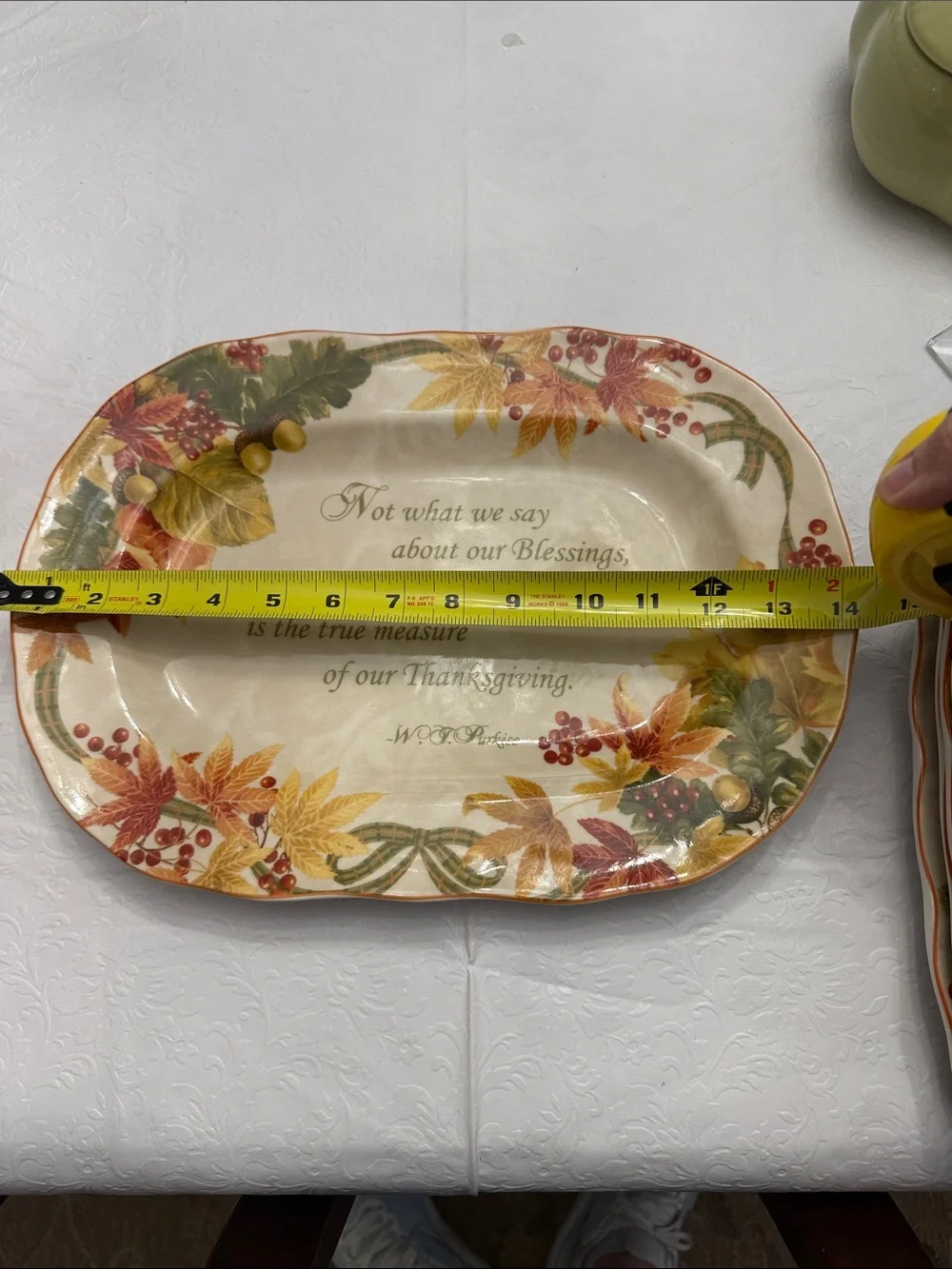 NWT Thanksgiving Harvest Decorative Serving Platter - Cream with Autumn Leaves